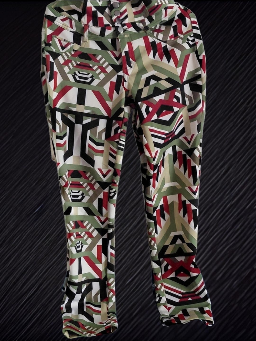 Women's Geometric Print Slim Pants in Green & Red